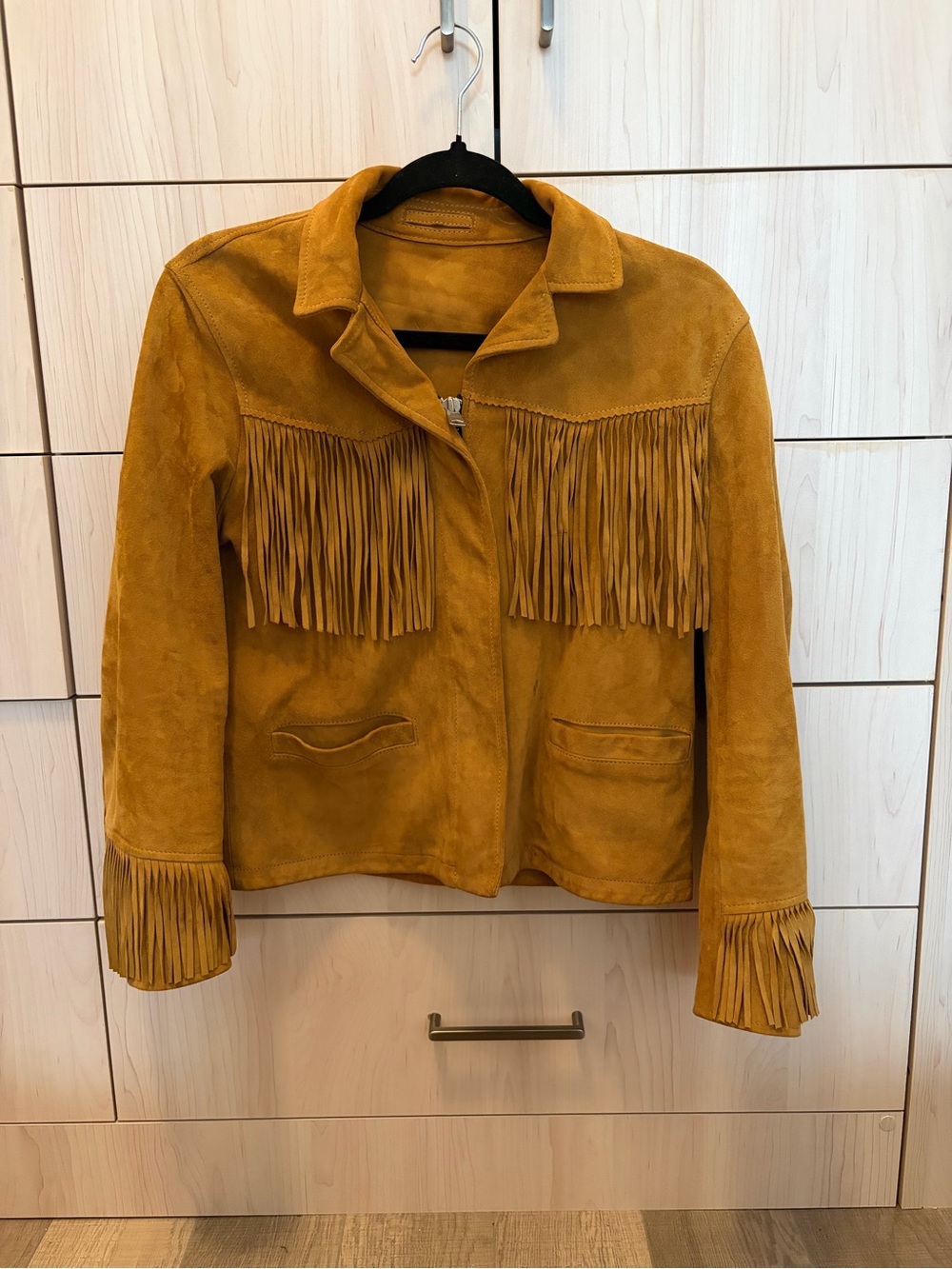 All Saints Mustard Fringe Suede Jacket - Picture 2 of 4